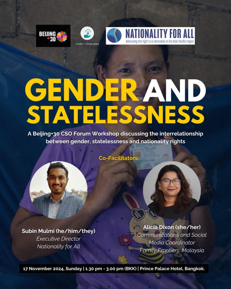 Workshop on Gender and Statelessness at the Beijing+30 CSO Forum