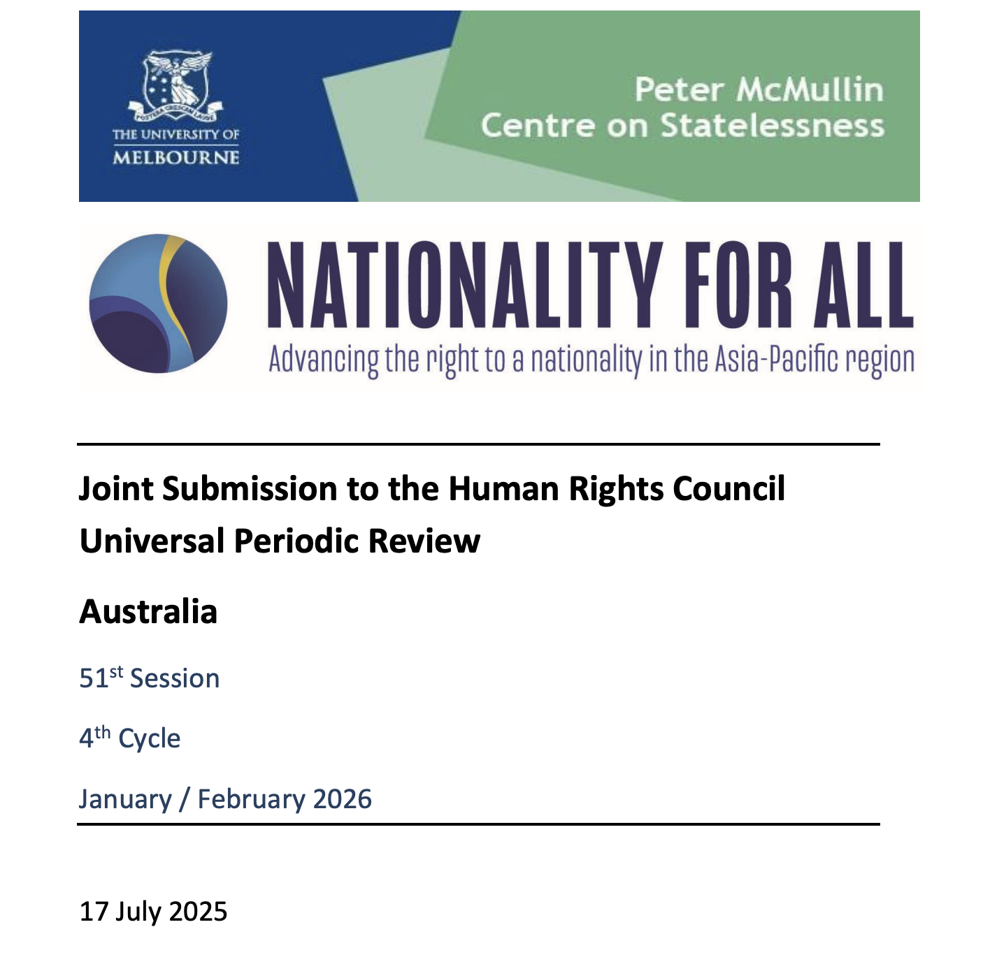 51st Session of the Universal Periodic Review: Australia